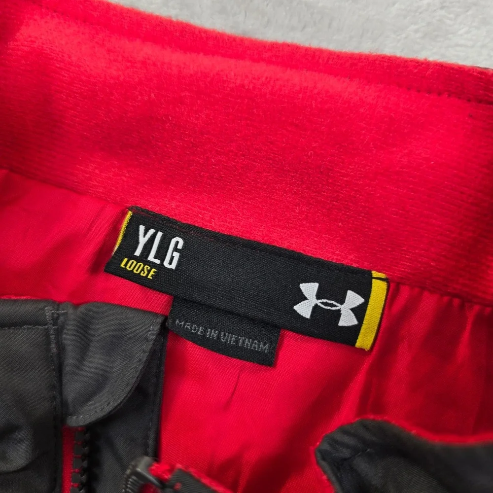 Under Armour Puffer Vest Kids Youth Large Grey‎ Red Polyester Quilted Loose Fit